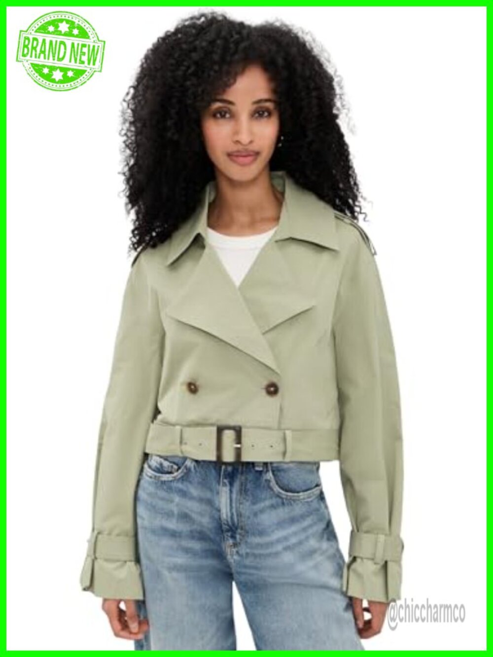 Cropped Trench Jacket Cotton Double-Breasted